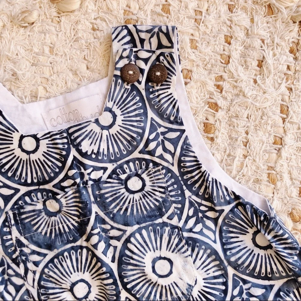 CLOUD COTTON Navy White shibori tie dye print cotton romper size 00 summer baby - Picture 2 of 6